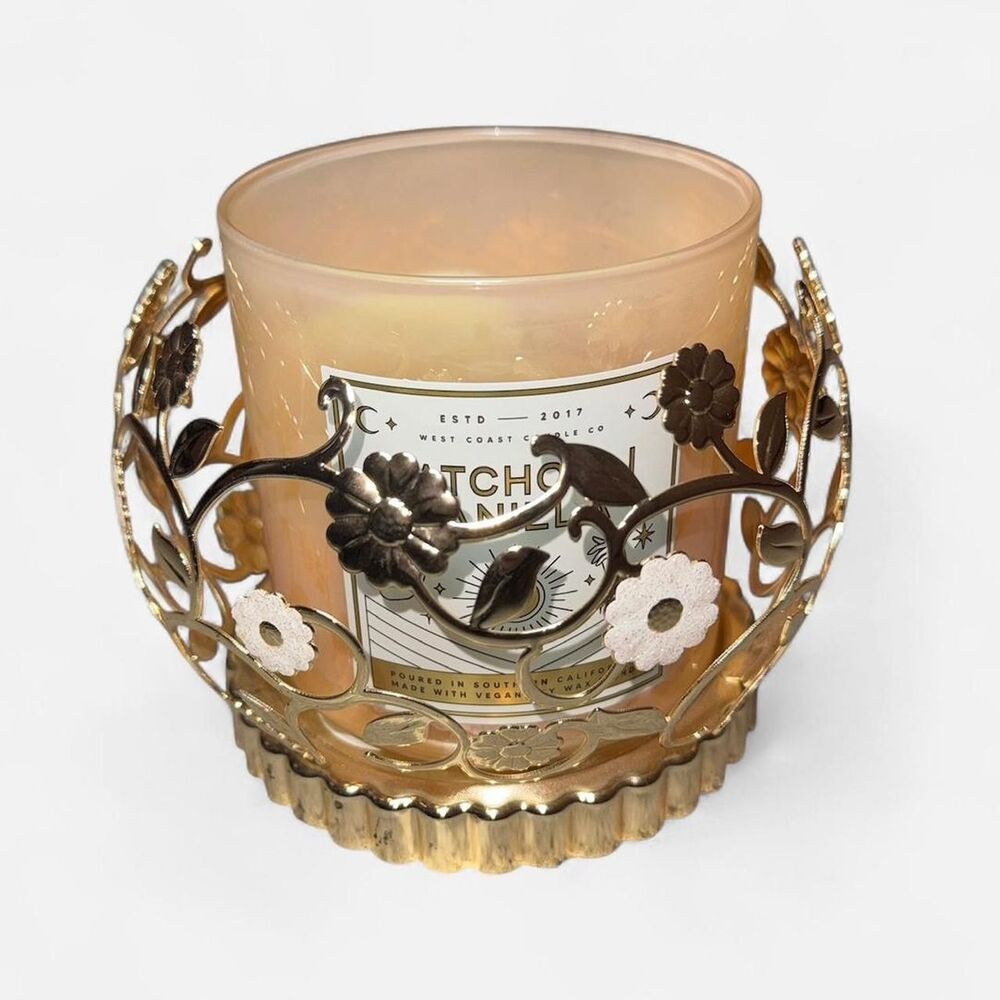 Bath & Body Works Gold and White Floral Candle Holder